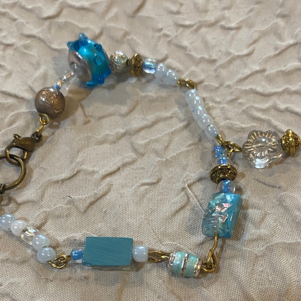 Artisan Blue and Gold Beaded Bracelet